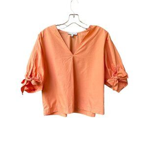 Hyfve Womens Large Orange Cotton‎ Blouse With Bow Sleeves